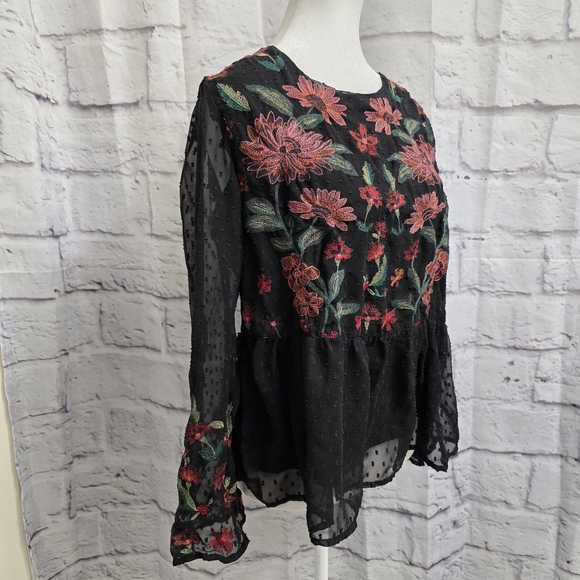 American Eagle Outfitters Peplum Top with Red Floral Embroidery Size Large - Picture 7 of 16